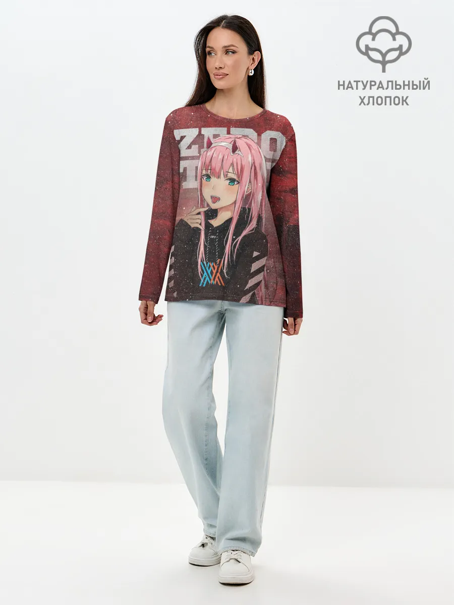 Лонгслив женский. Хлопок / Zero Two в толстовке