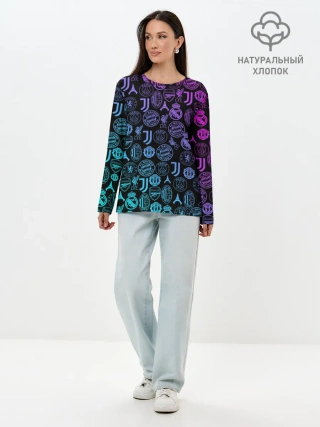 Лонгслив женский. Хлопок / ЛОГО ФУТБОЛЬНЫХ КОМАНД НЕОН