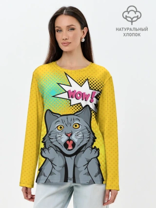 Лонгслив женский. Хлопок / Pop Art Cat | Wow