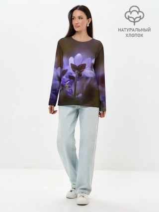 Лонгслив женский. Хлопок / хрупкий цветок фиалка