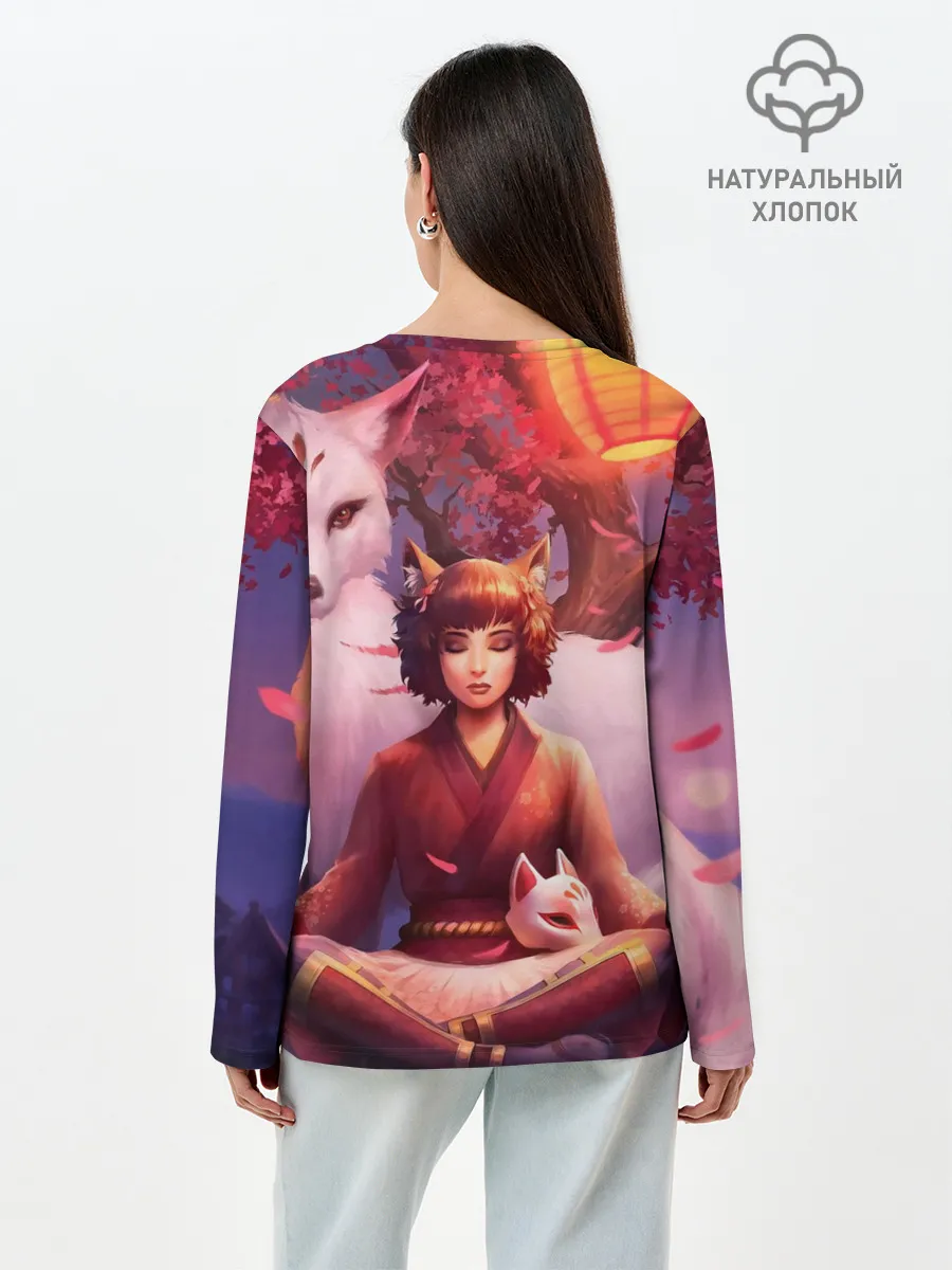 Лонгслив женский. Хлопок / Девушка-лиса