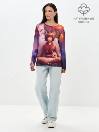 Лонгслив женский. Хлопок / Девушка-лиса