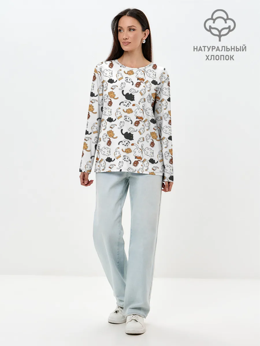 Лонгслив женский. Хлопок / Коты