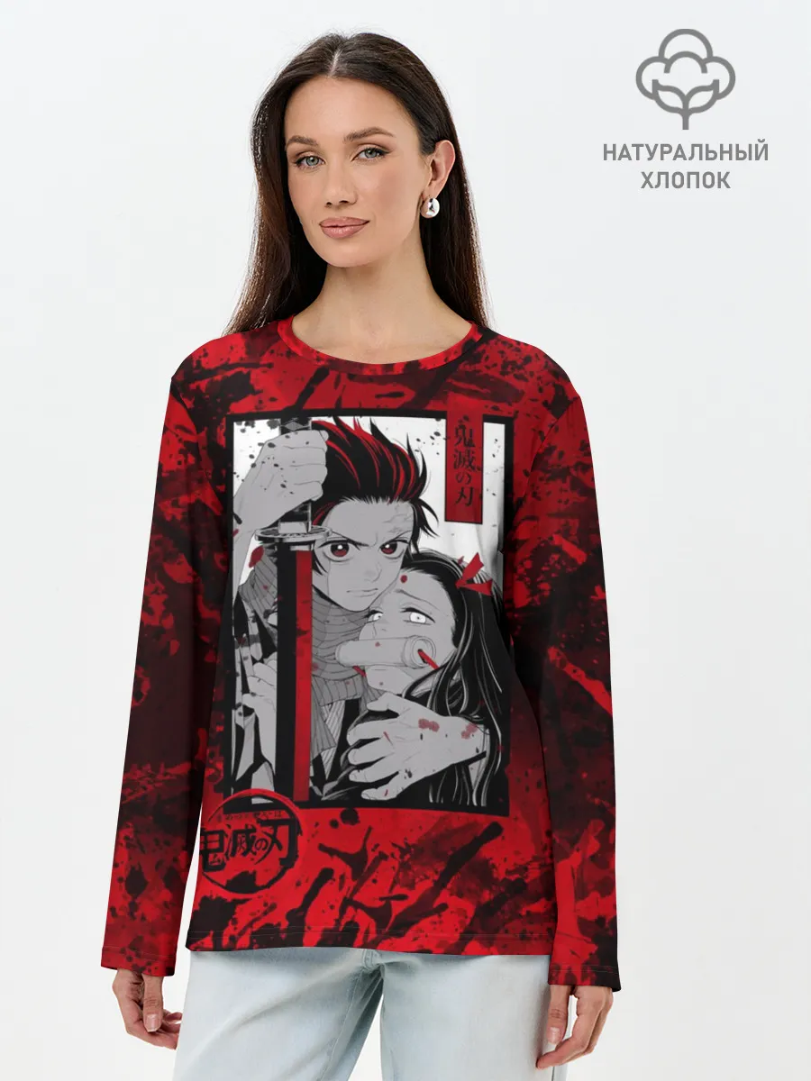 Лонгслив женский. Хлопок / Клинок рассекающий демонов