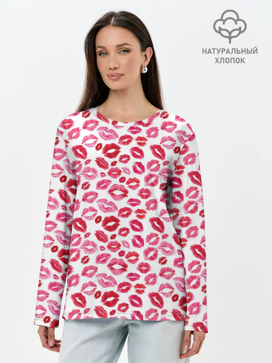 Лонгслив женский. Хлопок / Поцелуи