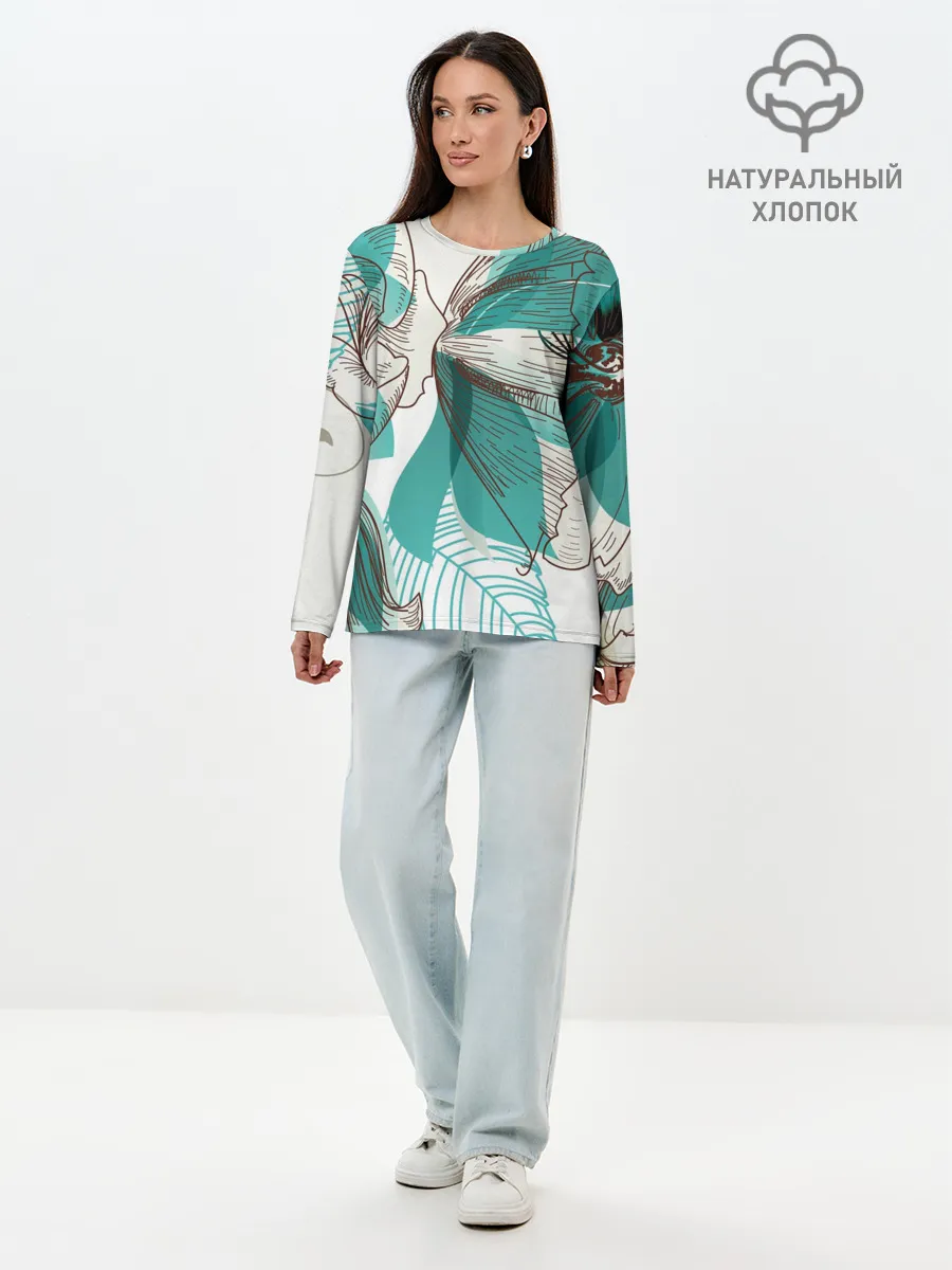 Лонгслив женский. Хлопок / Цветок