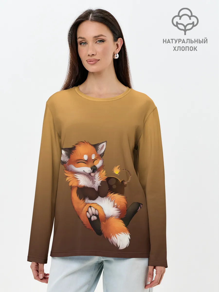 Лонгслив женский. Хлопок / Взрывной характер милого лиса