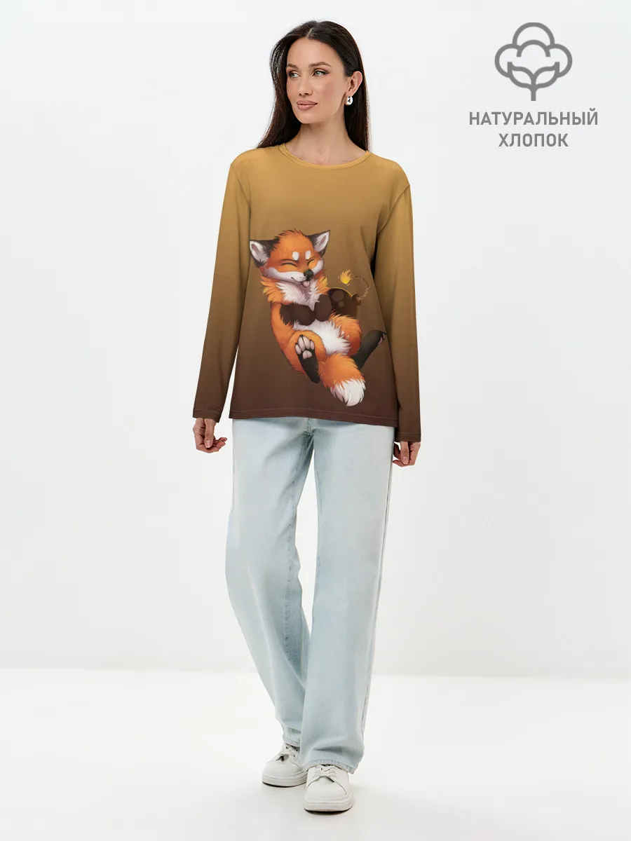 Лонгслив женский. Хлопок / Взрывной характер милого лиса