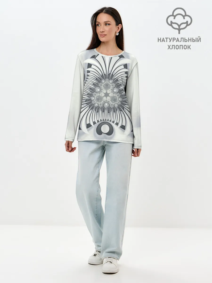 Лонгслив женский. Хлопок / Серая абстракция