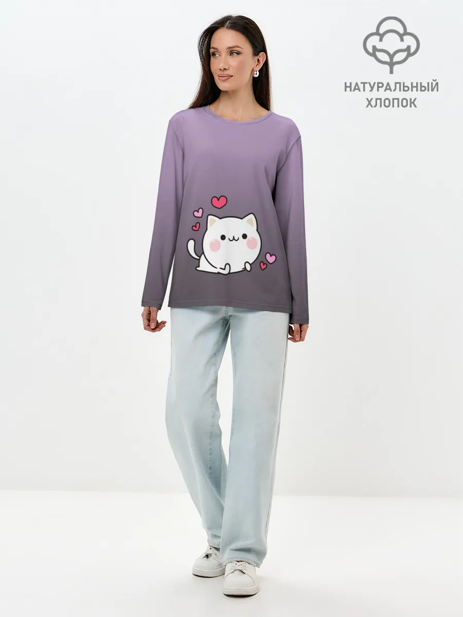 Лонгслив женский. Хлопок / влюбленный котенок