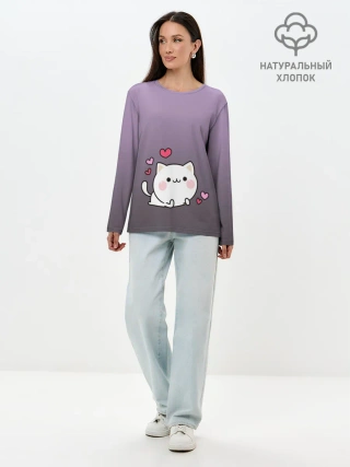 Лонгслив женский. Хлопок / влюбленный котенок
