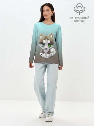 Лонгслив женский. Хлопок / Малыш хаски