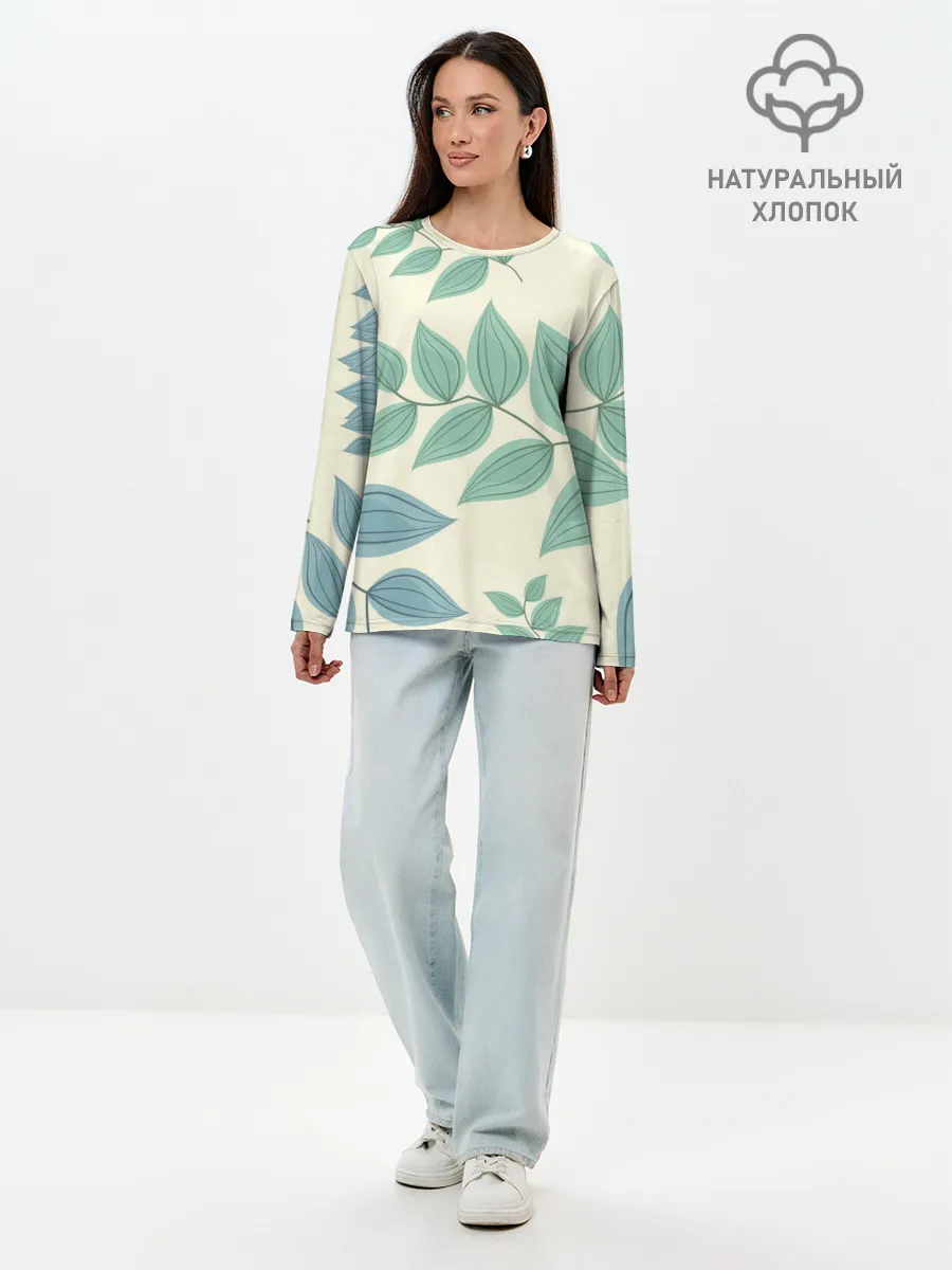 Лонгслив женский. Хлопок / Цветы