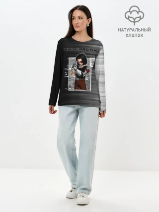 Лонгслив женский. Хлопок / Cyberpunk 2077 WE HAVE A CITY TO BURN!