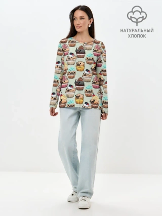 Лонгслив женский. Хлопок / Мопсы - Кексики