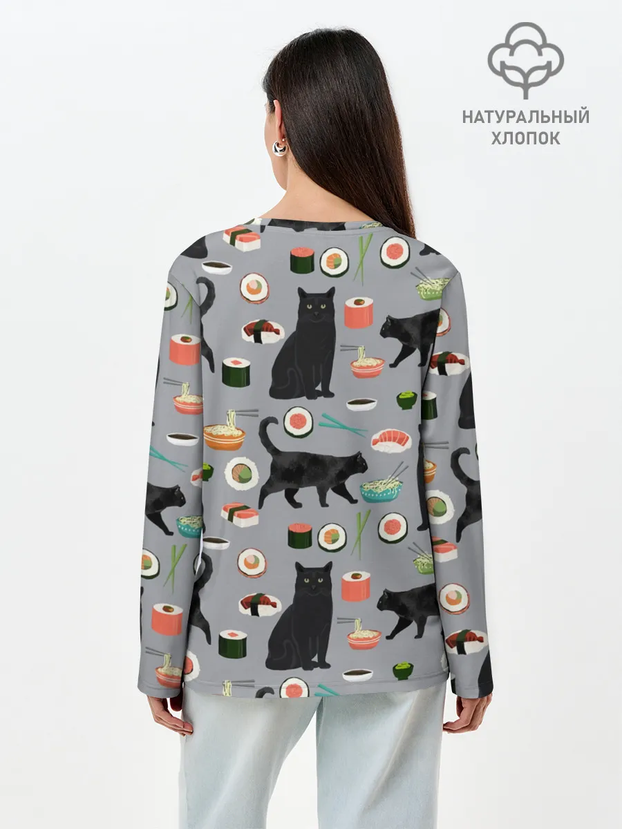 Лонгслив женский. Хлопок / Котики и Суши