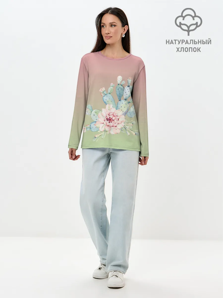 Лонгслив женский. Хлопок / суккулент градиент