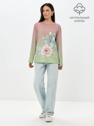 Лонгслив женский. Хлопок / суккулент градиент