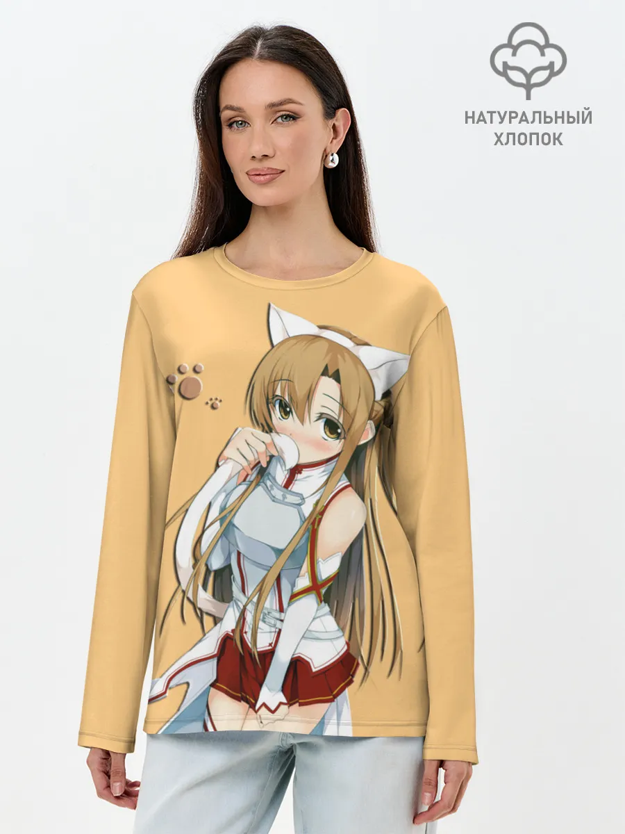 Лонгслив женский. Хлопок / неко Асуна