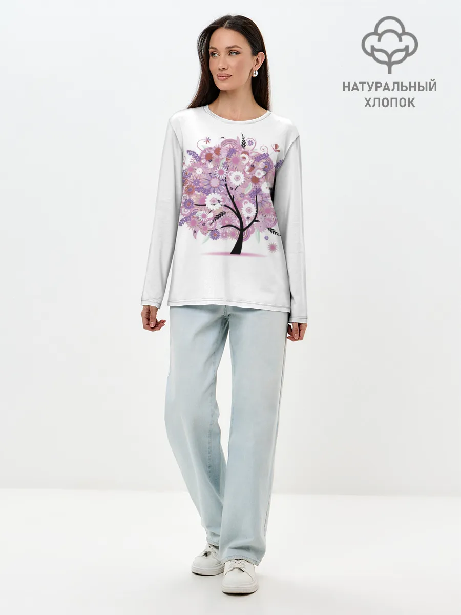 Лонгслив женский. Хлопок / Цветочное Дерево