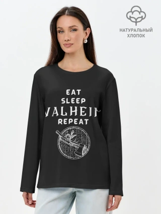 Лонгслив женский. Хлопок / Eat Sleep Valheim Repeat