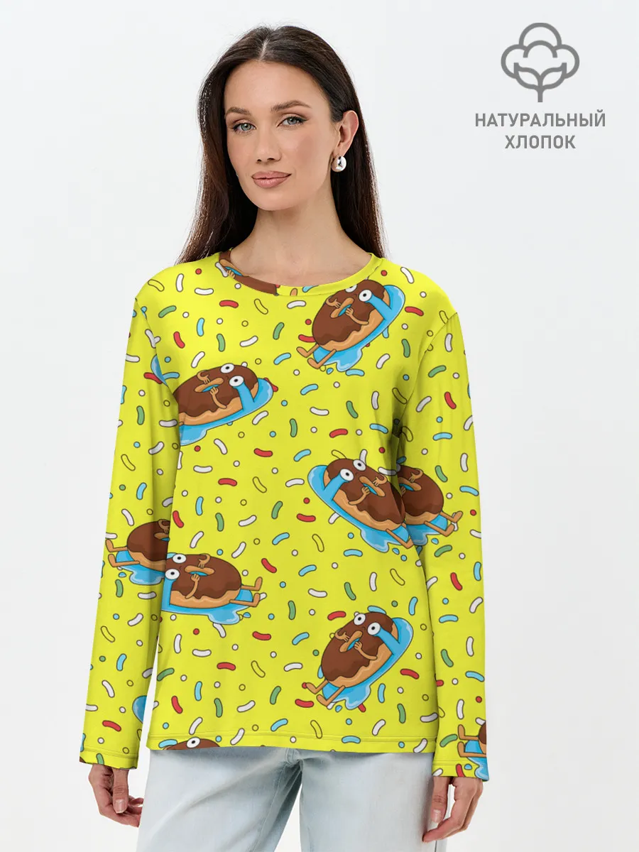 Лонгслив женский. Хлопок / Плачущий пончик