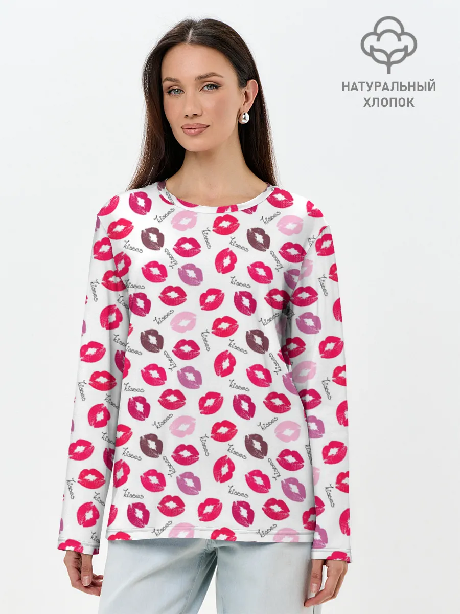 Лонгслив женский. Хлопок / Поцелуи