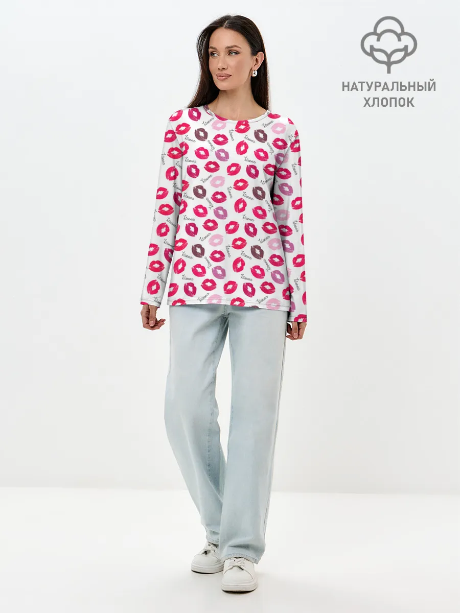 Лонгслив женский. Хлопок / Поцелуи