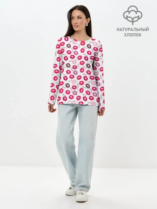 Лонгслив женский. Хлопок / Поцелуи