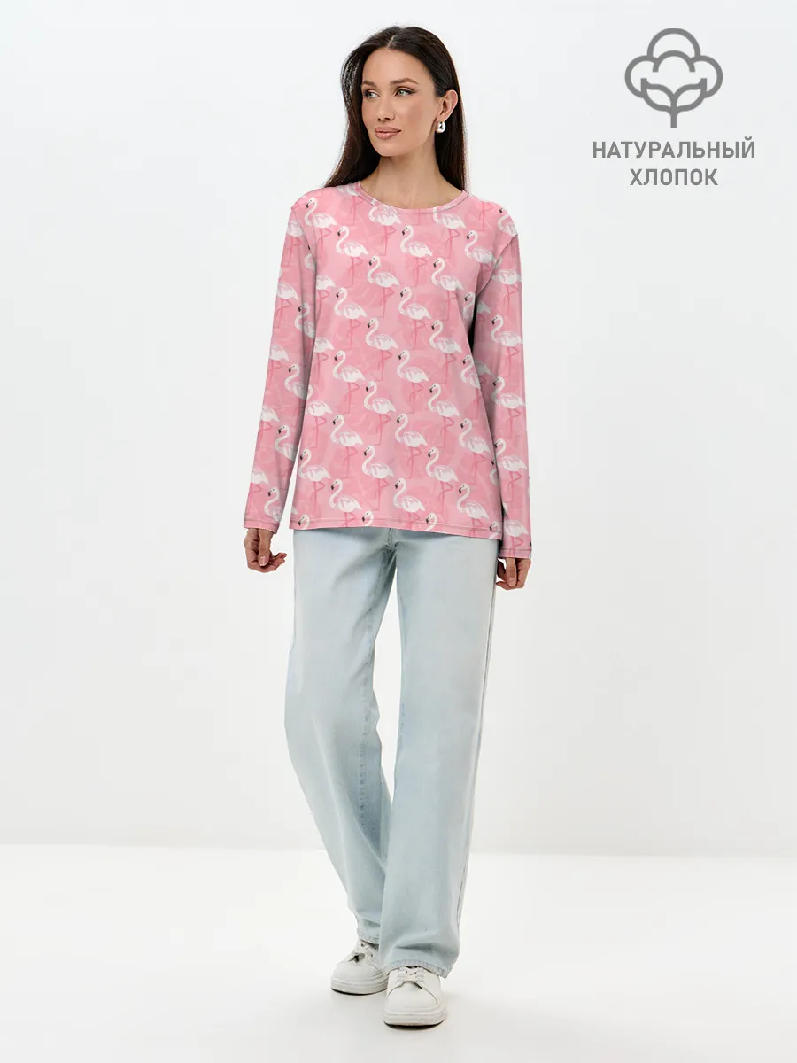 Лонгслив женский. Хлопок / Розовый Фламинго