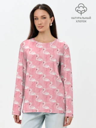 Лонгслив женский. Хлопок / Розовый Фламинго