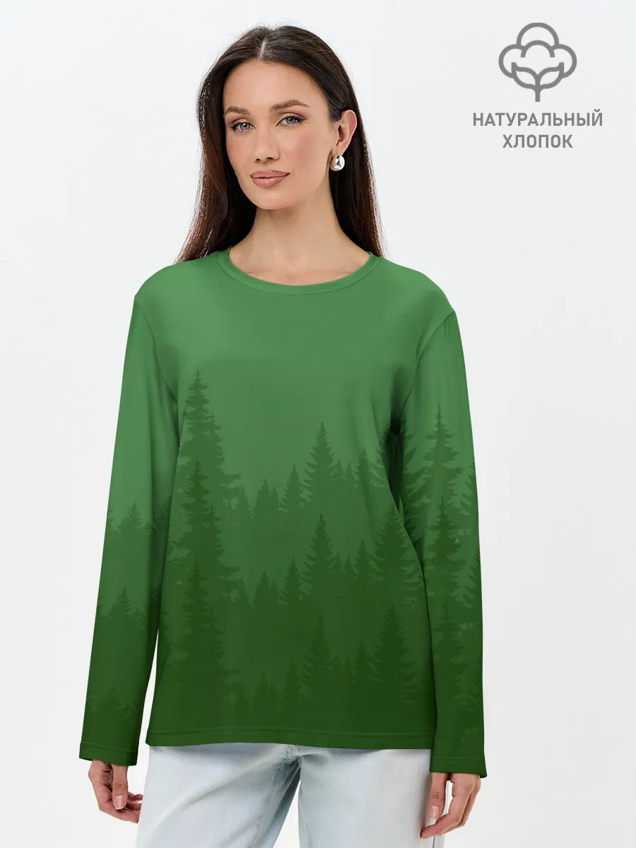Лонгслив женский. Хлопок / Зеленый Лес