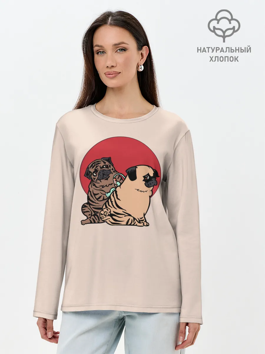 Лонгслив женский. Хлопок / Мопсы | Тату мастер