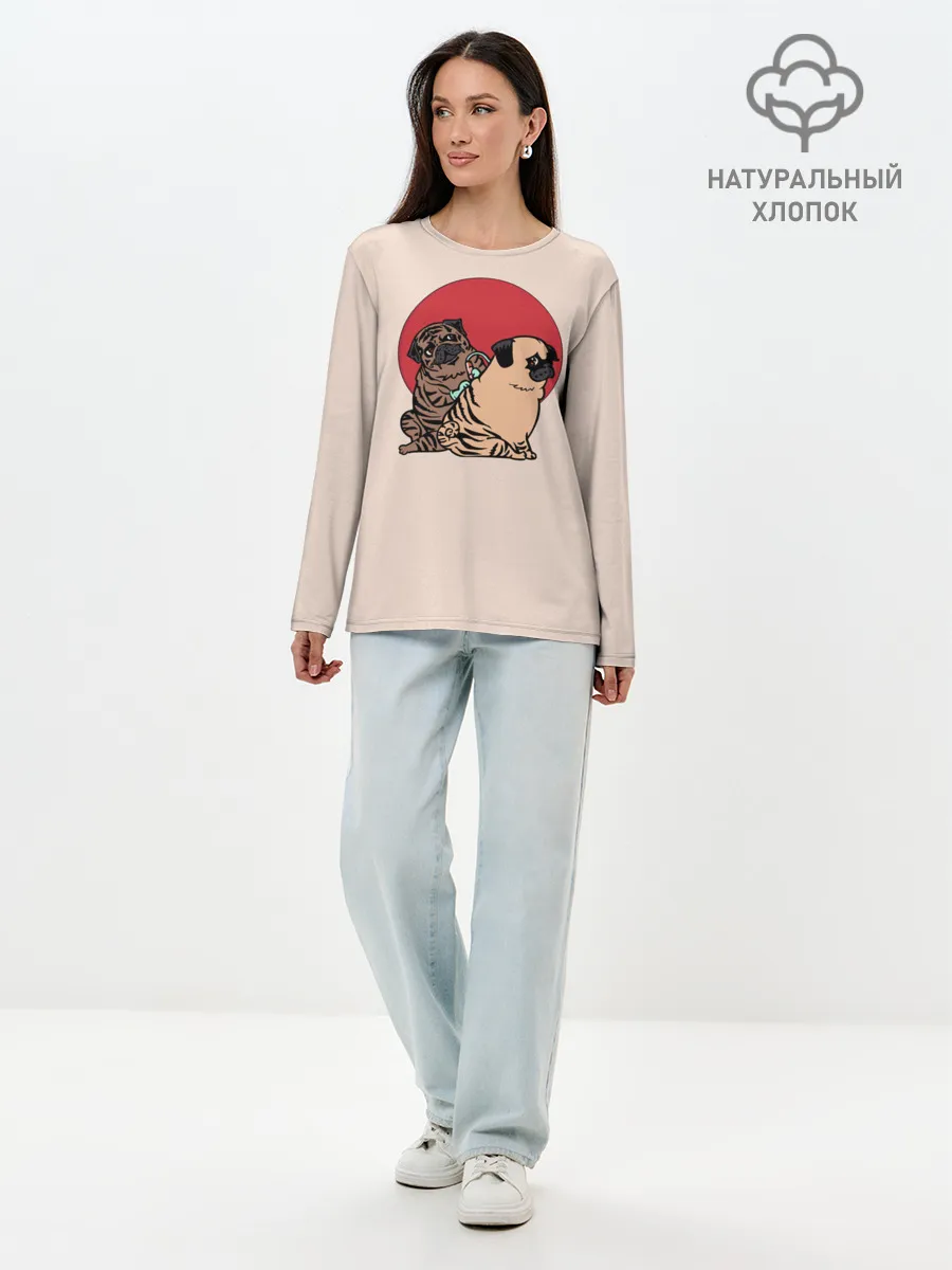 Лонгслив женский. Хлопок / Мопсы | Тату мастер