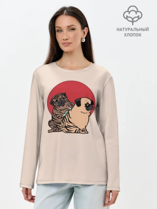 Лонгслив женский. Хлопок / Мопсы | Тату мастер