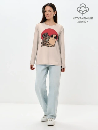 Лонгслив женский. Хлопок / Мопсы | Тату мастер