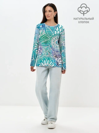 Лонгслив женский. Хлопок / цветочный узор