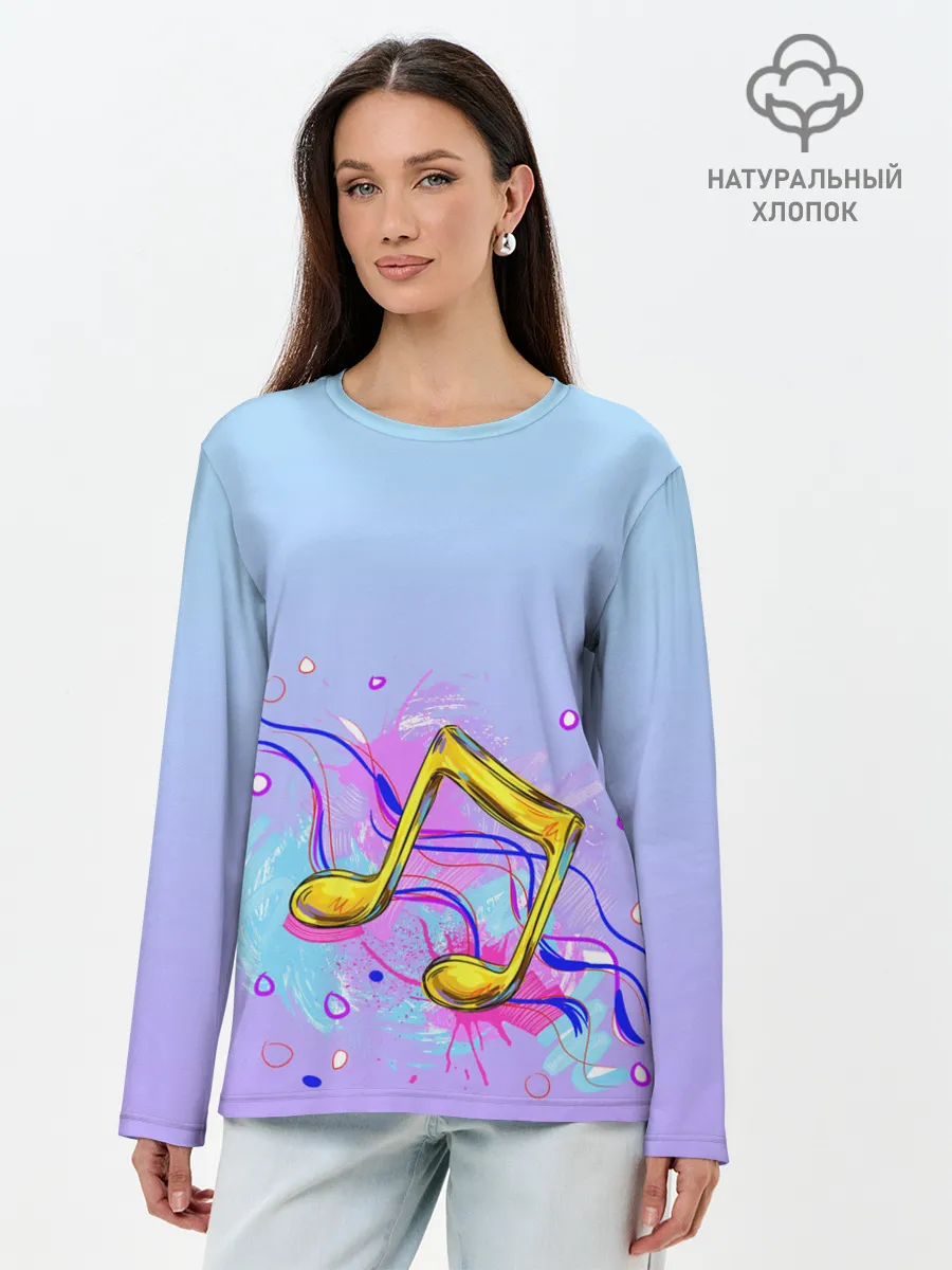 Лонгслив женский. Хлопок / ноты краски музыканту