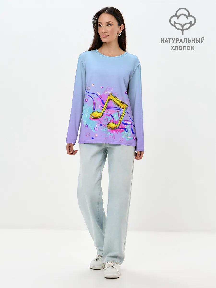 Лонгслив женский. Хлопок / ноты краски музыканту