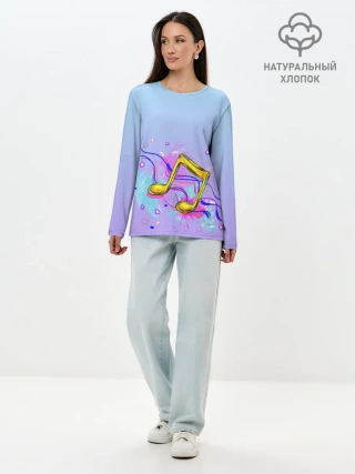Лонгслив женский. Хлопок / ноты краски музыканту