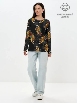 Лонгслив женский. Хлопок / Японский стиль - тигры