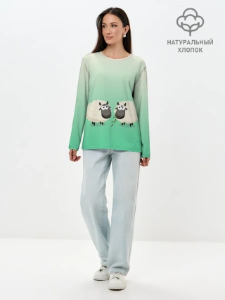 Лонгслив женский. Хлопок / две овечки пасутся на лугу