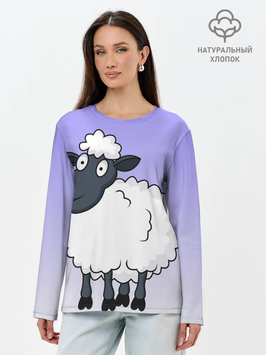 Лонгслив женский. Хлопок / Нарисованный милый барашек
