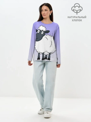 Лонгслив женский. Хлопок / Нарисованный милый барашек