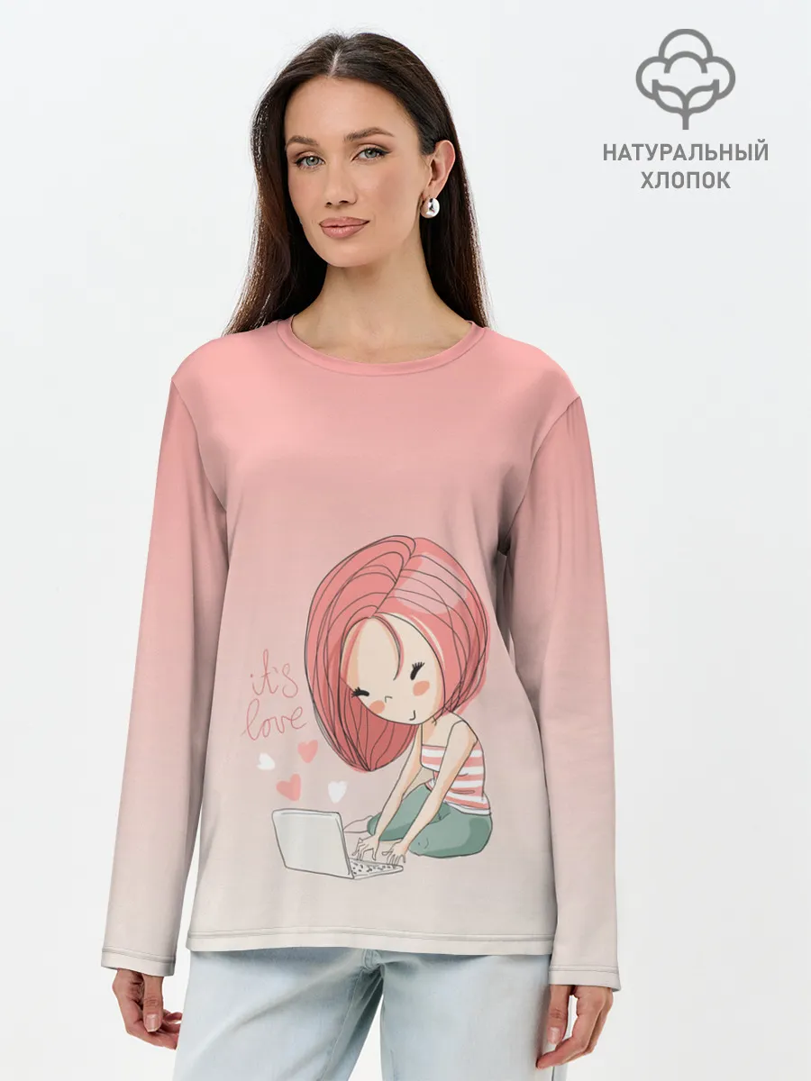 Лонгслив женский. Хлопок / влюбленная девушка ноутбук