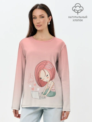 Лонгслив женский. Хлопок / влюбленная девушка ноутбук