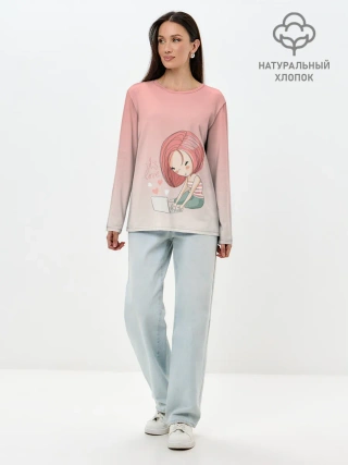 Лонгслив женский. Хлопок / влюбленная девушка ноутбук