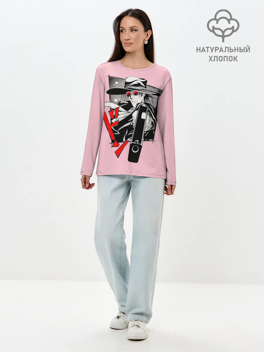 Лонгслив женский. Хлопок / Алукард на розовом фоне