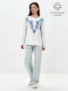 Лонгслив женский. Хлопок / Славянский узор сине-голубой