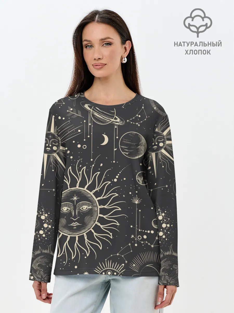 Лонгслив женский. Хлопок / звездное небо